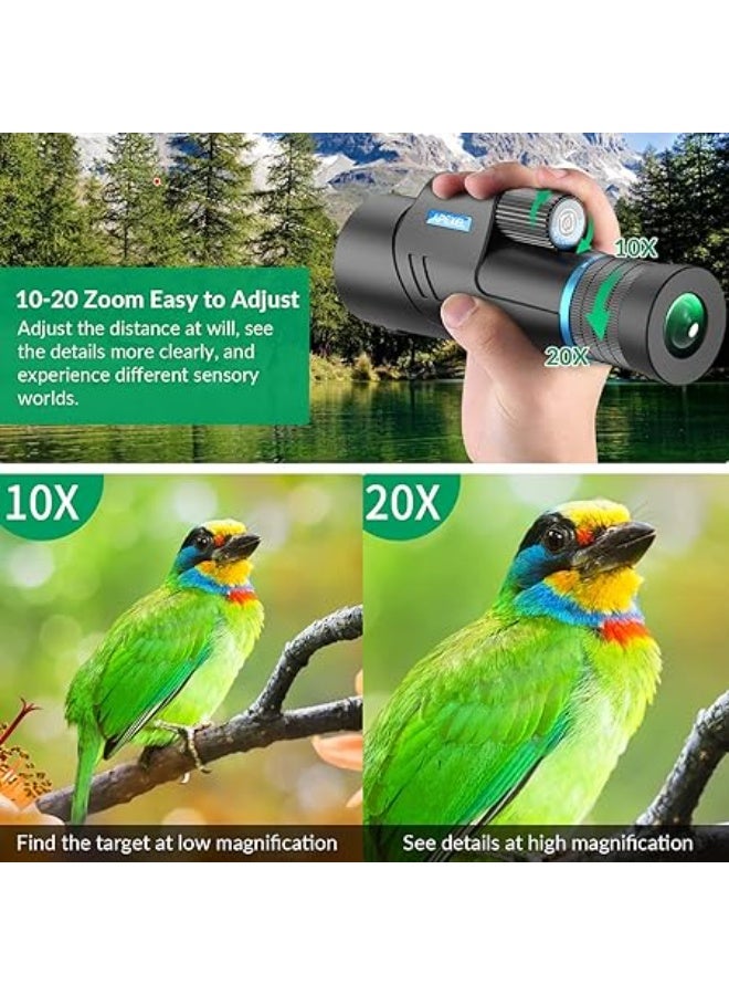 APEXEL 10-20 x 50 Optical Zoom Monocular Telescope, Professional Powerful High Visibility Monocular for Adults with BAK4 Prisms and FMC Lenses, Lightweight Monocular for Birdwatching, Hunting, Camping - Image 2